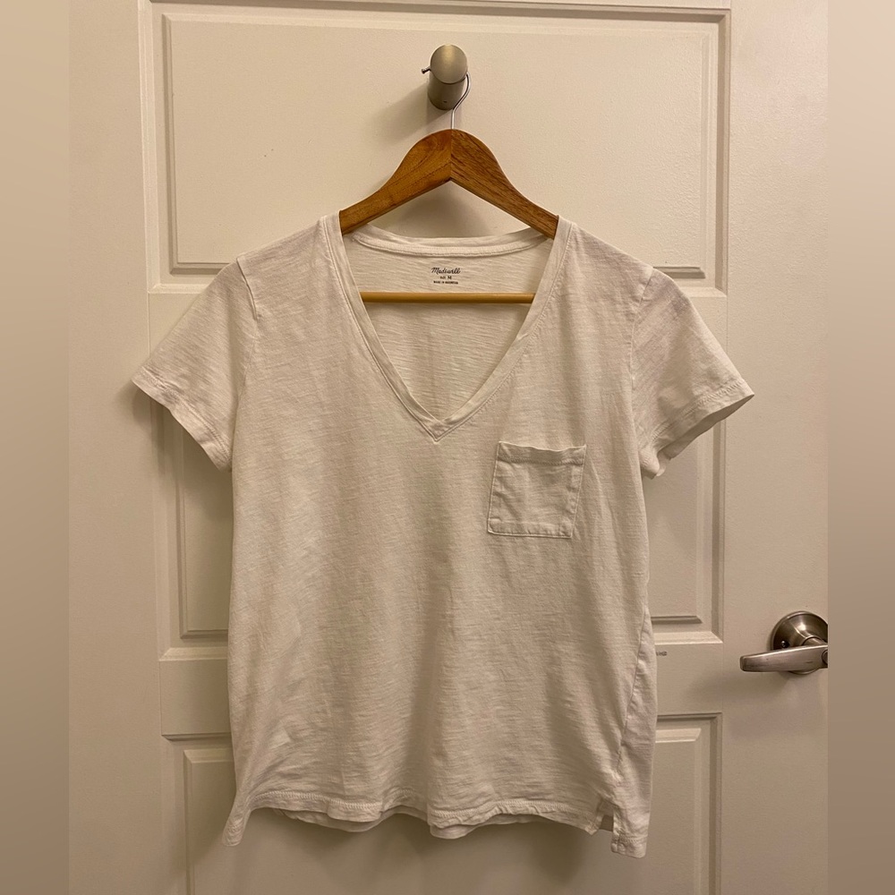 Whisper Cotton V-neck Pocket Tee - Madewell - White - Size M